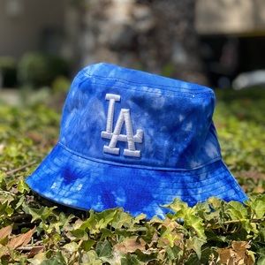 Blue tie dye, bucket, hat, Los Angeles Dodgers